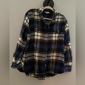 Madewell Plaid Button-Up Flannel Shirt - Navy & Cream